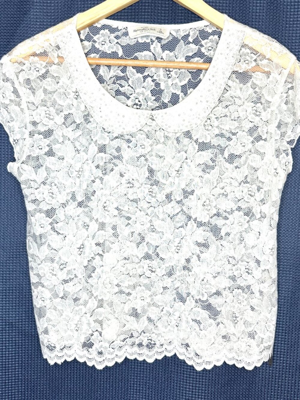 Abercrombie & Fitch Cream Lace Top Beaded Collar, Small Coquette Romantic Boho